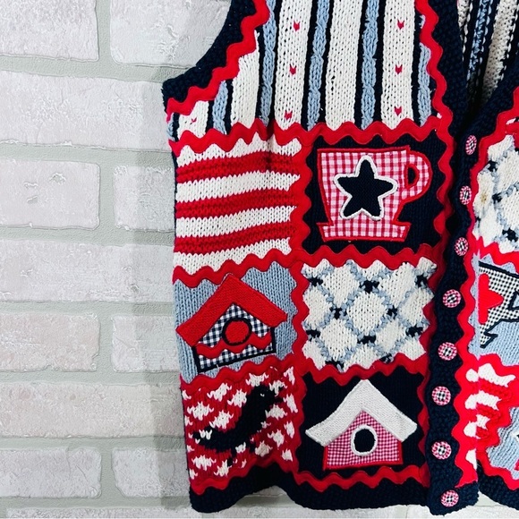 Vintage Marisa Christina Hand-Knit Bird and Birdhouse Vest Size L - Picture 5 of 9